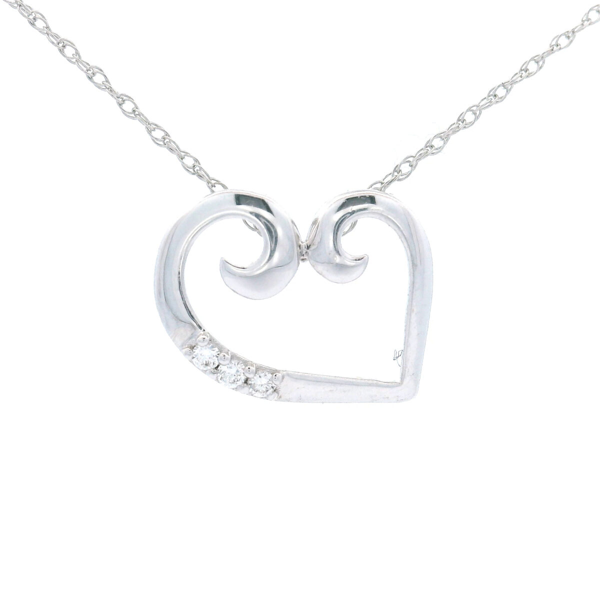 10k White Gold Diamond Open Heart Charm Necklace with 1/50Twt Round Diamonds