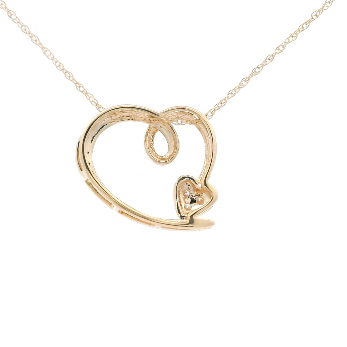 Stylized Open Heart Diamond Charm Necklace in 10k Yellow Gold with 1/20 TW Diamonds - Image 3