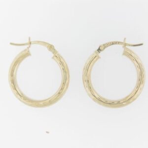 10K Yellow Gold Diamond Cut Round Tube Hoop Earrings