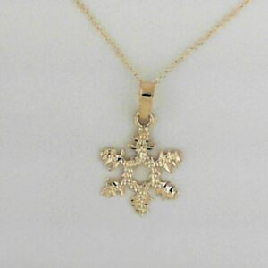 14K Yellow Gold Snowflake Pendant on Curb Chain