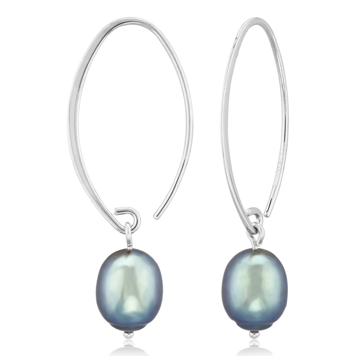 Elegant Sterling Silver Black Freshwater Pearl Earings