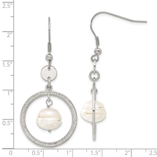 Stainless Steel Freshwater Pearl Circle Dangle Earrings - Image 2