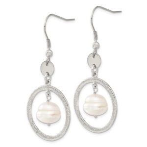 Stainless Steel Freshwater Pearl Circle Dangle Earrings