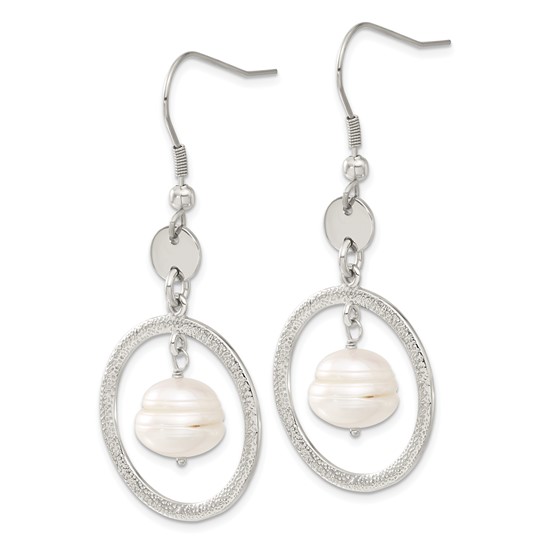 Stainless Steel Freshwater Pearl Circle Dangle Earrings