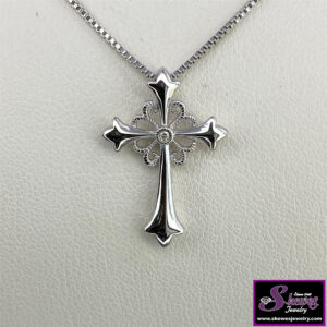 Sterling Silver Cross Pendant with Diamond Accent