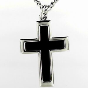 Elegant Sterling Silver Onyx Inlay Cross Pendant