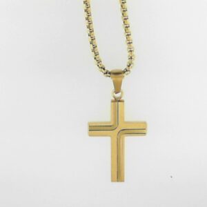 Stainless Steel and Gold-Plated Cross Pendant on 22 Chain