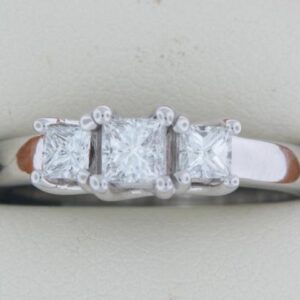 14K White Gold Three Stone Princess Cut Diamond Semi-Mount Ring