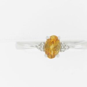 10K White Gold Citrine Ring with Diamond Accents