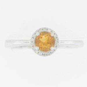 10K White Gold Genuine Citrine Ring with Diamond Accents