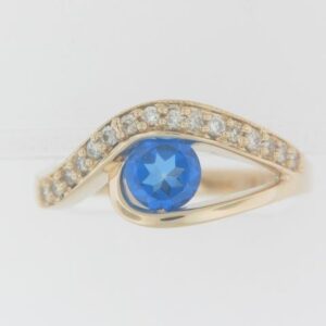 14K Yellow Gold 1/2ct Kashmire Blue Topaz Ring with 0.16ct Diamond Accents