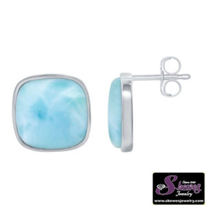Elegant Sterling Silver Larimar Stud Earrings