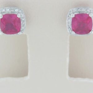 10K White Gold Created Ruby and Diamond Stud Earrings