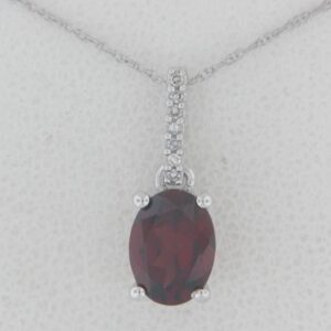 10K White Gold Garnet Pendant with Diamond Accents