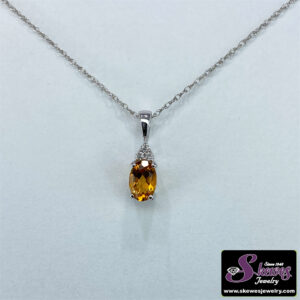 10K White Gold Citrine Pendant with Diamonds