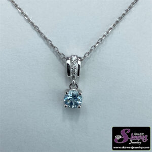 10K White Gold Round Aquamarine Pendant