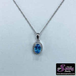 10K White Gold Oval Blue Topaz Pendant