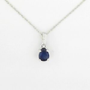 10K White Gold Pear Sapphire Pendant with Diamond Accents