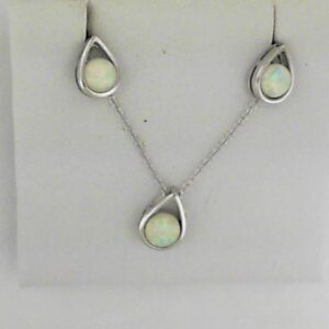 Sterling Silver Pear-Shaped Earrings and Pendant Set with Round Created Opal