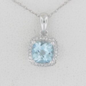 10K White Gold Aquamarine Pendant with Diamond Accents