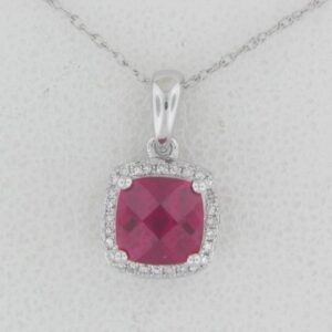 10K White Gold Created Ruby Pendant with Diamond Accents