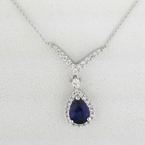 10K White Gold Lab Created Sapphire Pendant with Lab Grown Diamonds