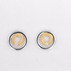 Elegant Two-Tone Sterling Silver and 14K Gold Diamond Earrings