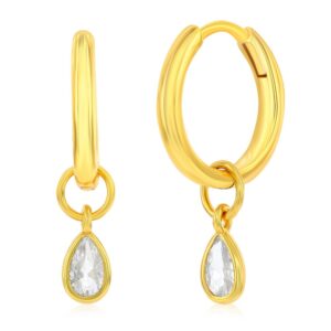 Sterling Silver Pearshaped CZ Huggie Hoop Earrings