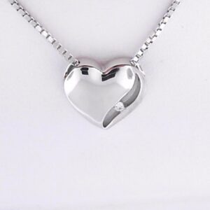 Elegant Sterling Silver Heart Pendant with Diamond Accents
