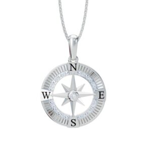 Sterling Silver Compass Diamond Pendant