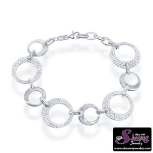 Elegant Sterling Silver Alternating CZ Open Circle Bracelet