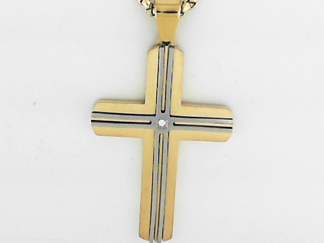 18K Gold-Plated Stainless Steel Cross Pendant with Lab Grown Diamond