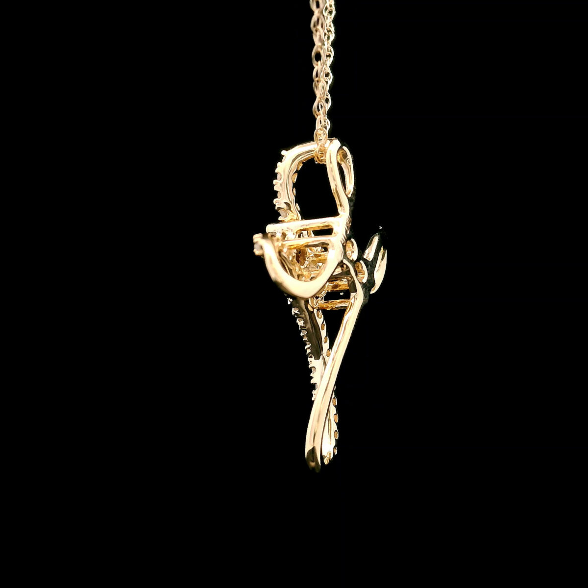 Diamond Swirl Cross Pendant Necklace in 10k Yellow Gold with 32 = 0.14Twt Round Diamonds - Image 2