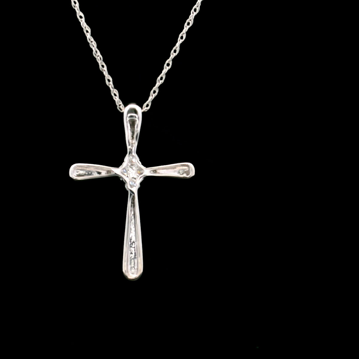 10K White Gold Diamond Cluster Cross Pendant Necklace with 8 round Lab Grown Diamonds .11 TW - Image 2