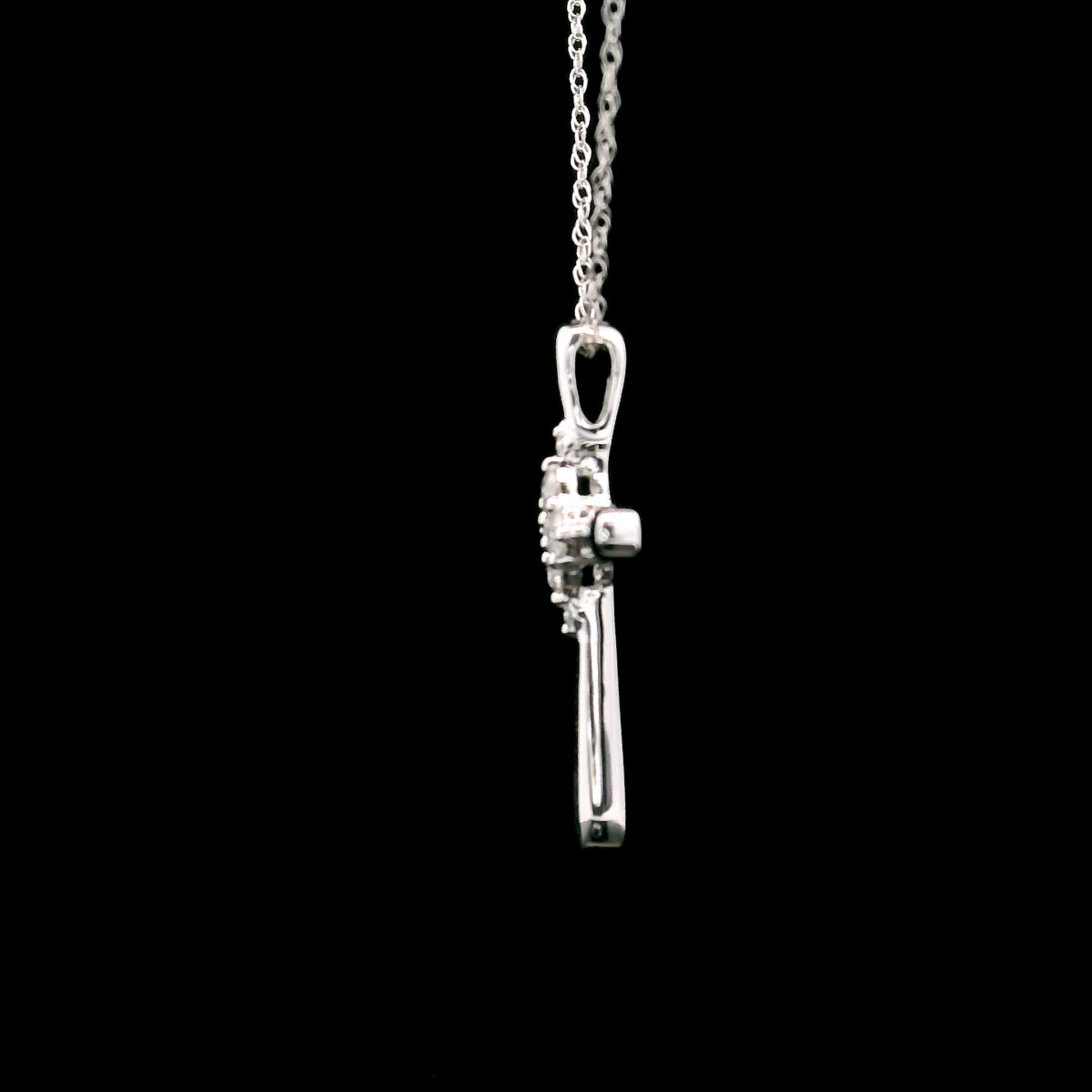 10K White Gold Diamond Cluster Cross Pendant Necklace with 8 round Lab Grown Diamonds .11 TW - Image 3
