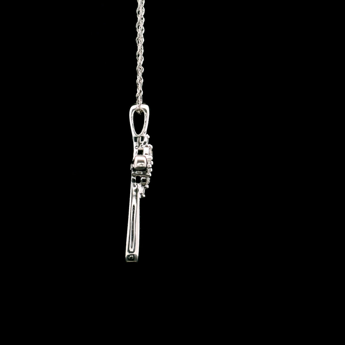 10K White Gold Diamond Cluster Cross Pendant Necklace with 8 round Lab Grown Diamonds .11 TW - Image 4