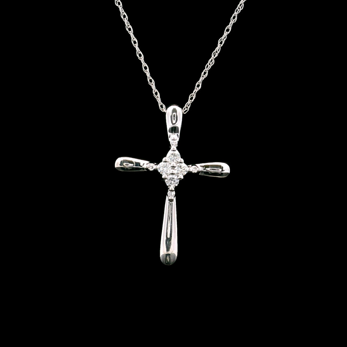10K White Gold Diamond Cluster Cross Pendant Necklace with 8 round Lab Grown Diamonds .11 TW